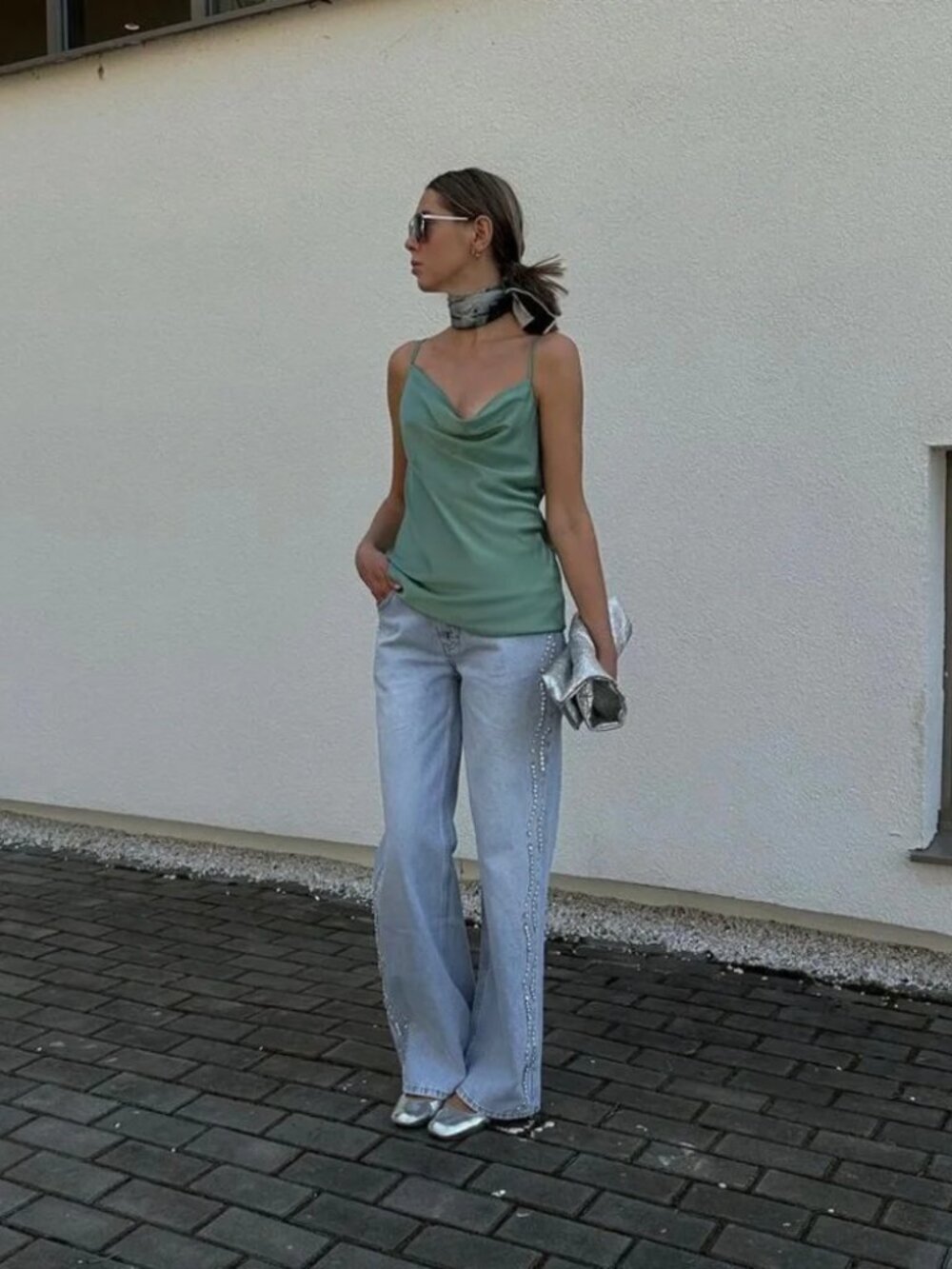 Zara Block Heel Ballerina Square Toe Slingback Heels Silver Size 40/9-9.5 - Picture 3 of 16